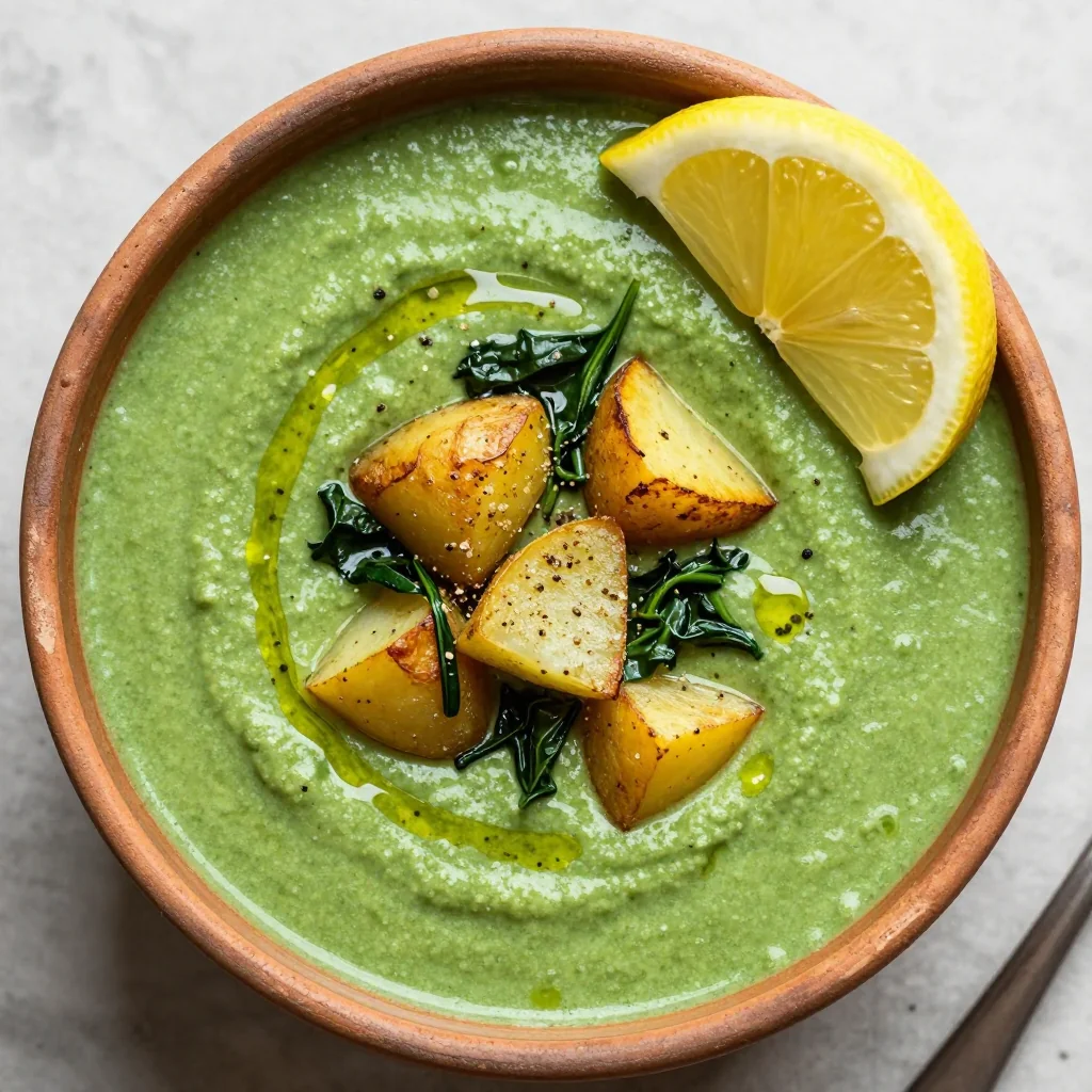 onepot spinach and potato soup with lemon for light family meals