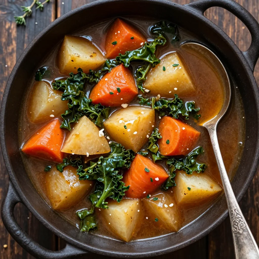 onepot winter vegetable and turnip stew with garlic for easy meals