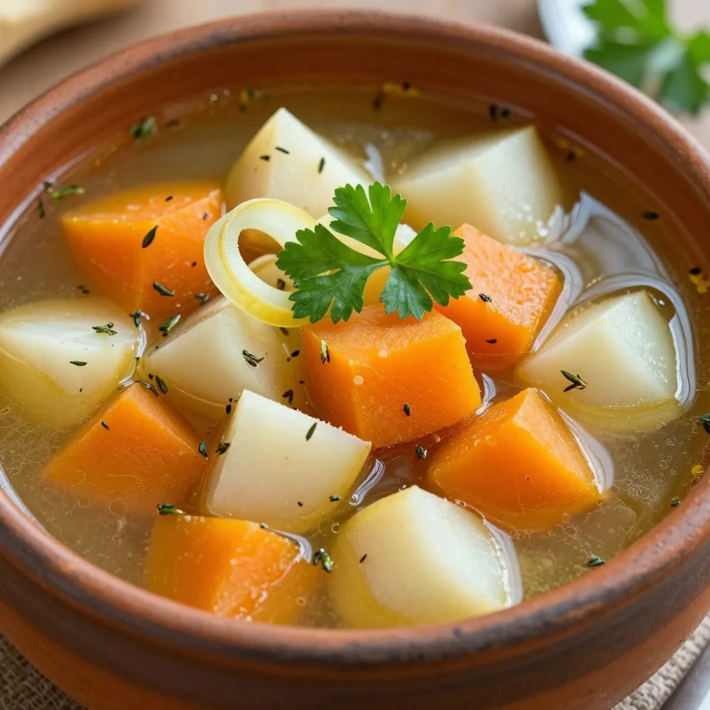 pantry cleanout winter vegetable soup with turnips and parsnips
