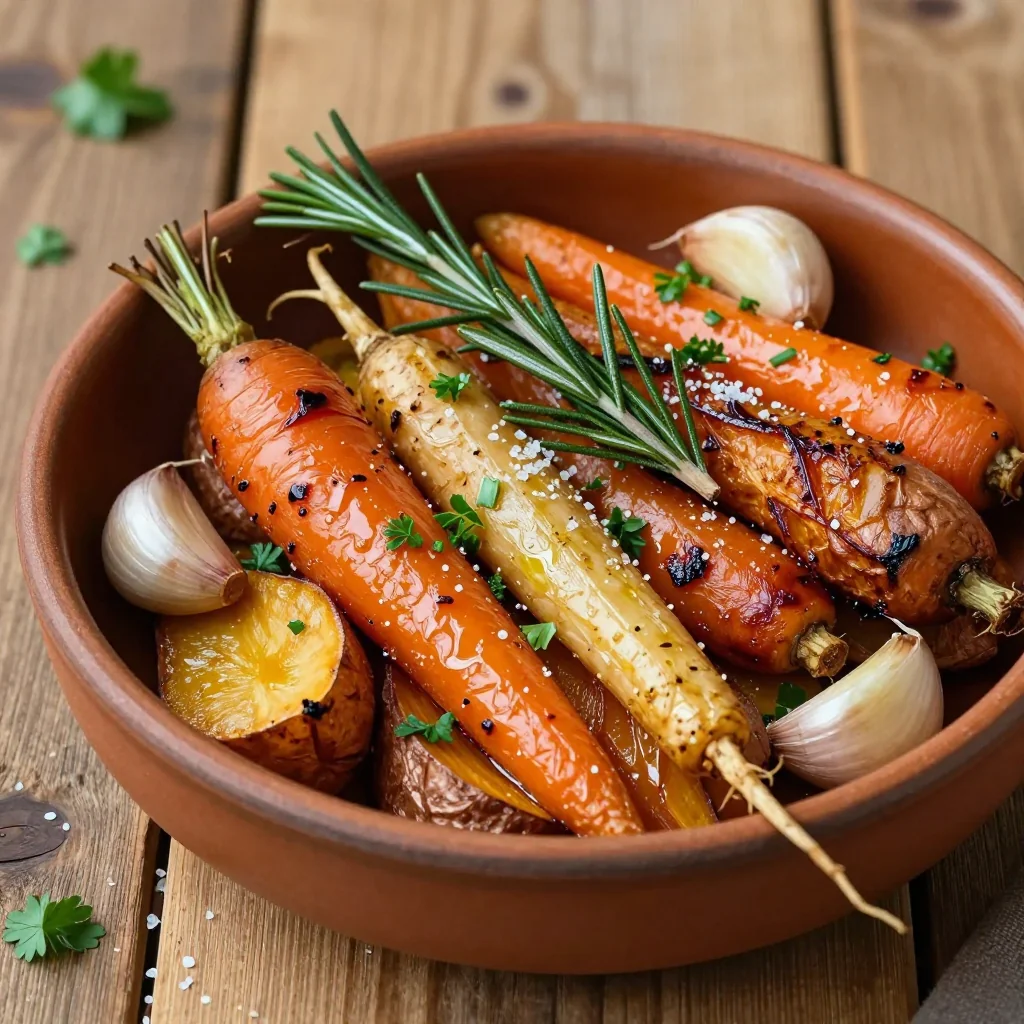 roasted winter root vegetables with garlic and rosemary for comfort food