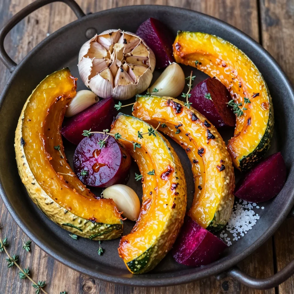 savory roasted winter squash and beets with garlic for family meals