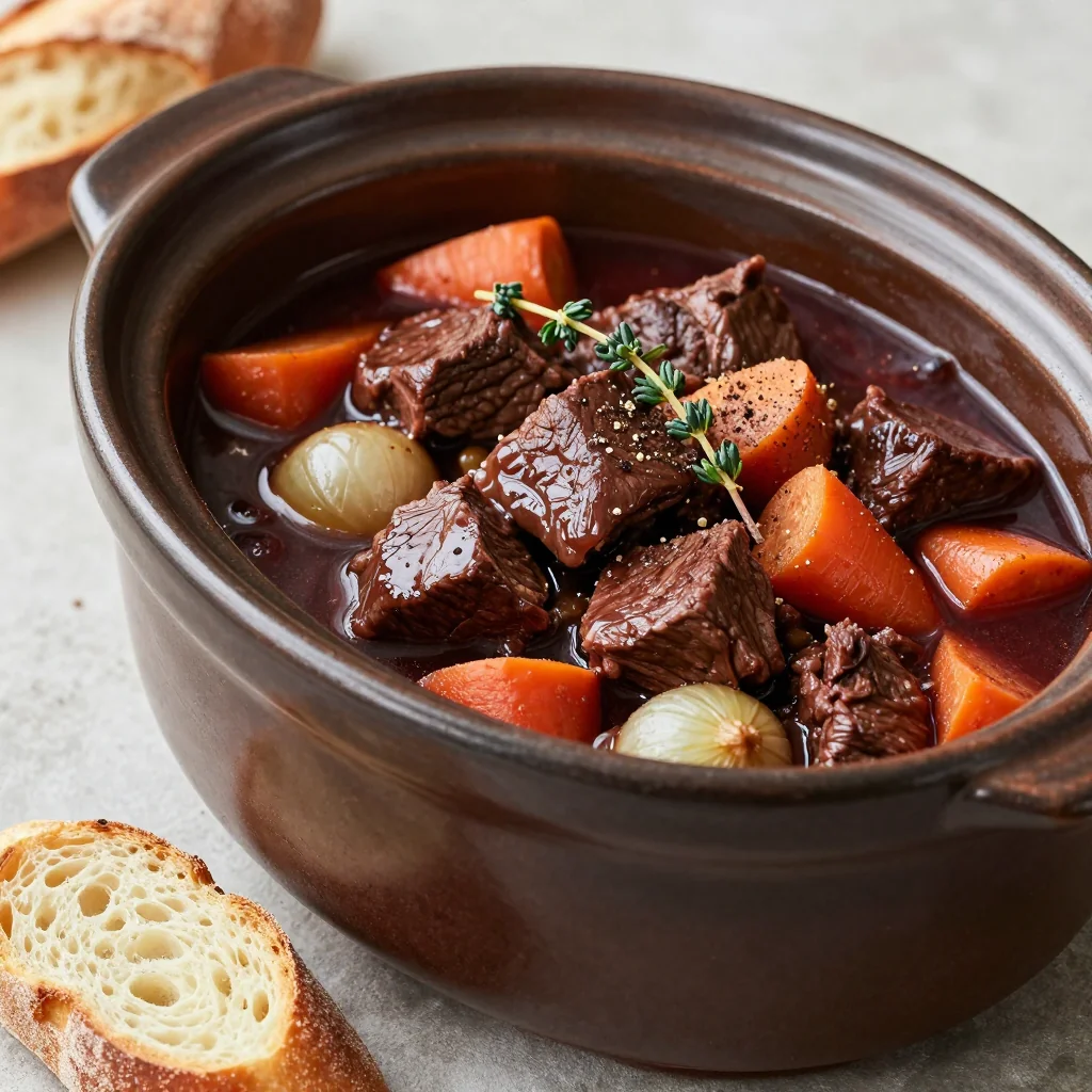 slow cooker beef burgundy with root vegetables and wine for cozy family meals
