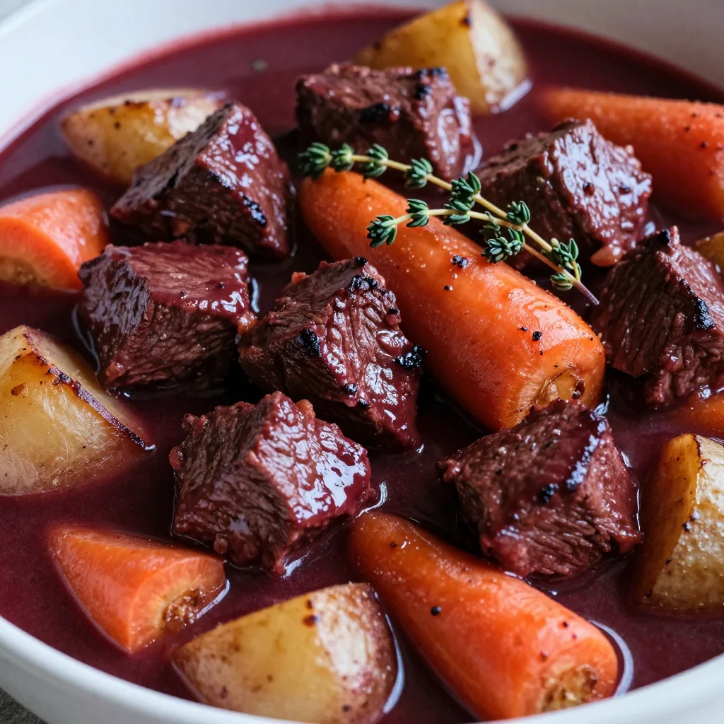 slow cooker beef burgundy with root vegetables and wine for cozy family meals