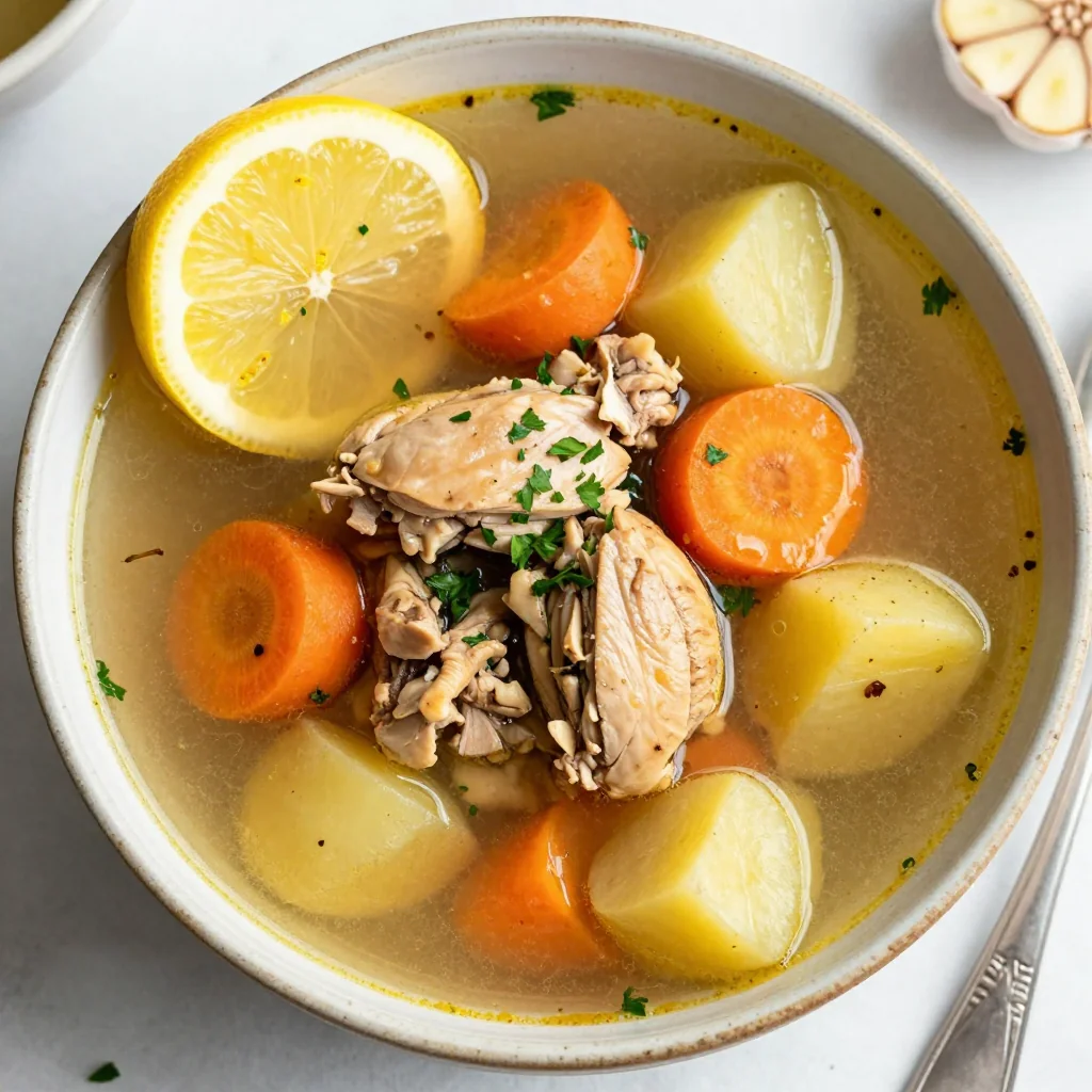 slow cooker chicken and root vegetable soup with lemon garlic