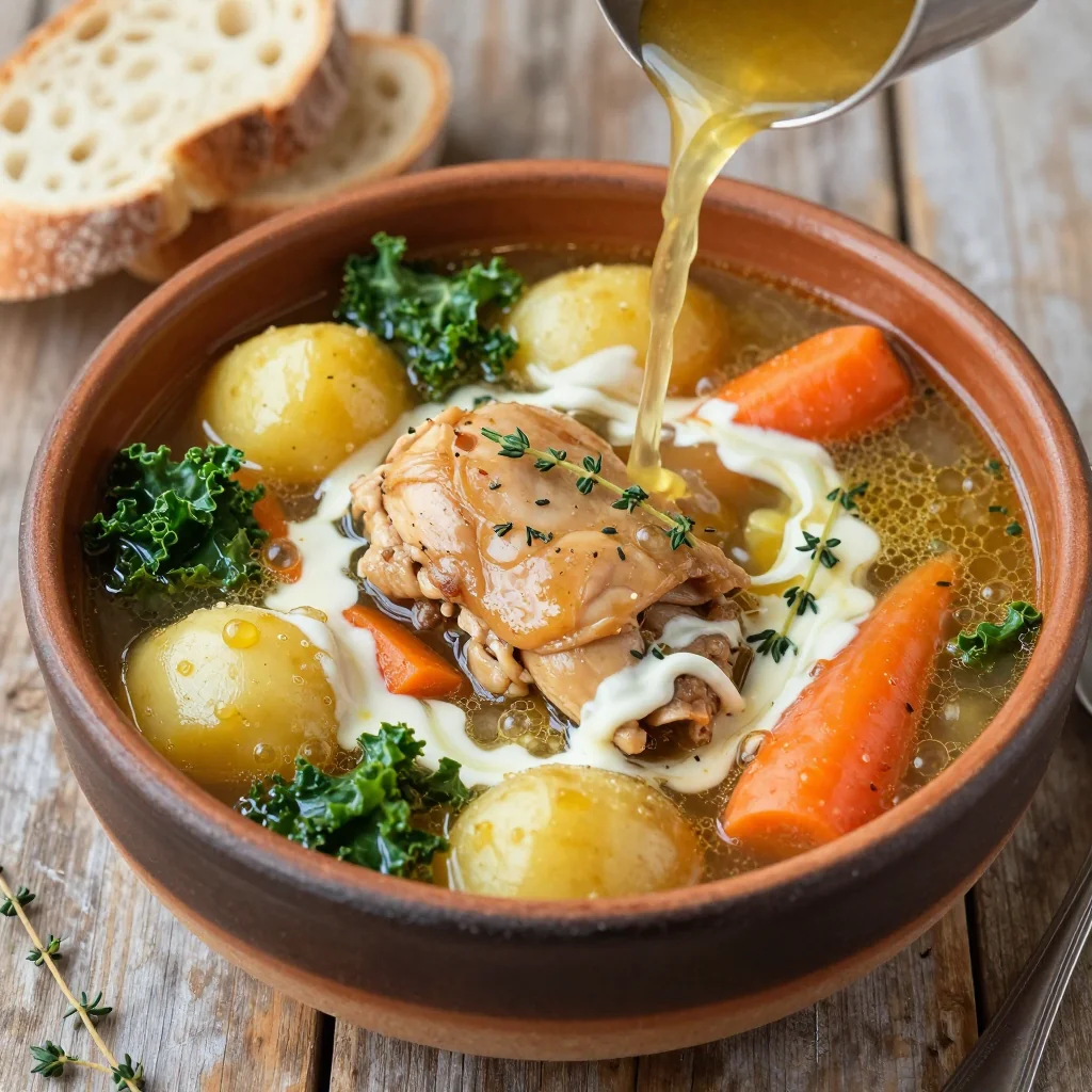 slow cooker chicken and winter vegetable stew with kale and potatoes