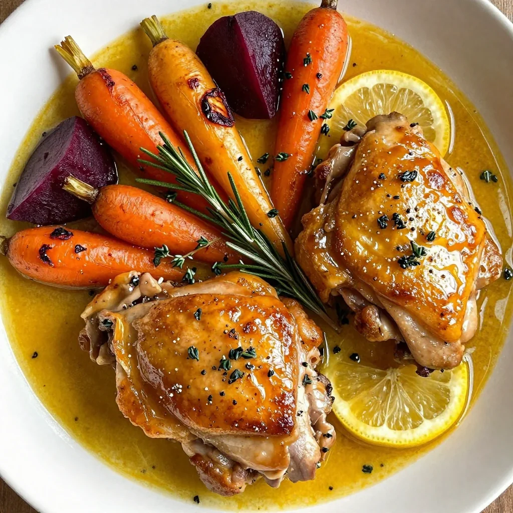 slow cooker lemon chicken with winter root vegetables and fresh herbs