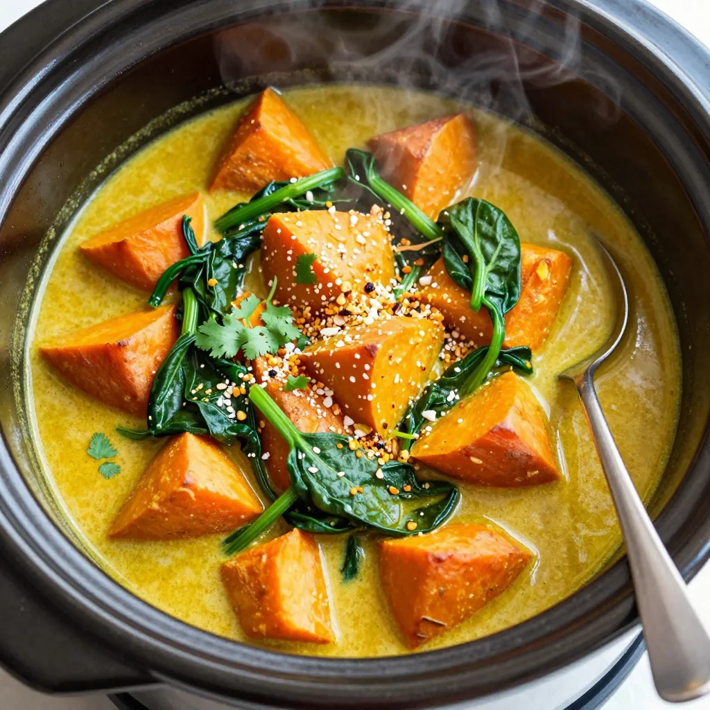 slow cooker sweet potato and spinach curry for busy weeknights