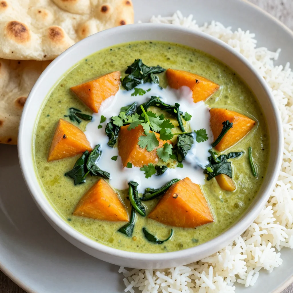 slow cooker sweet potato and spinach curry for busy weeknights