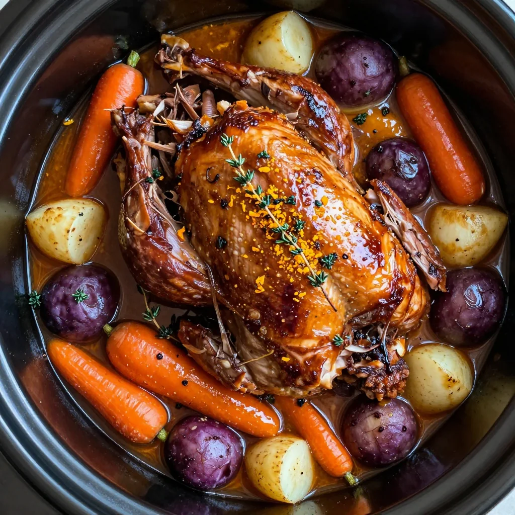 slow cooker turkey and winter vegetable stew with citrus glaze