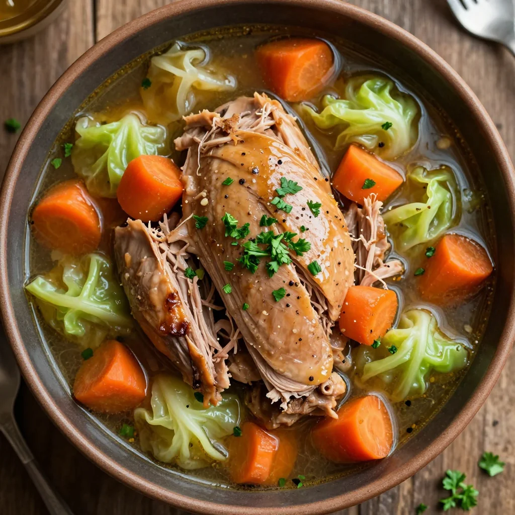 slow cooker turkey stew with cabbage and carrots for family suppers