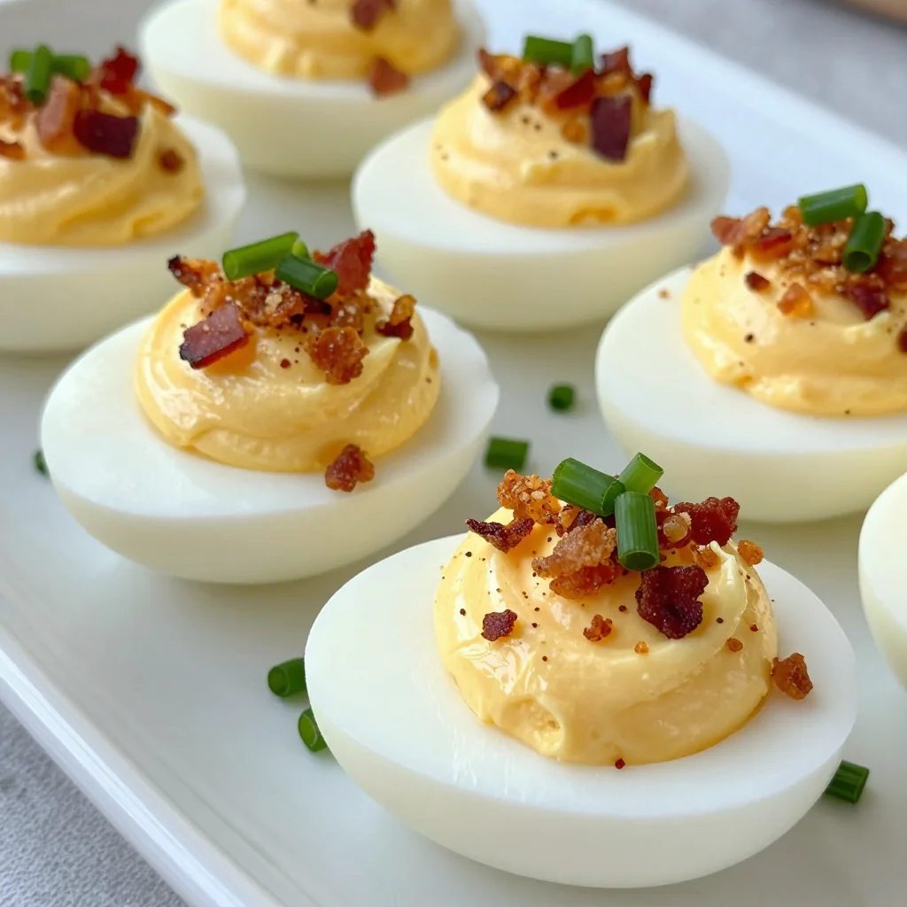 Super Bowl Deviled Eggs with Bacon and Chives