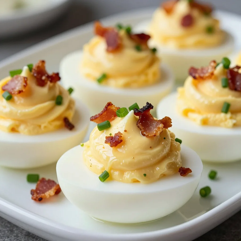 Super Bowl Deviled Eggs with Bacon and Chives