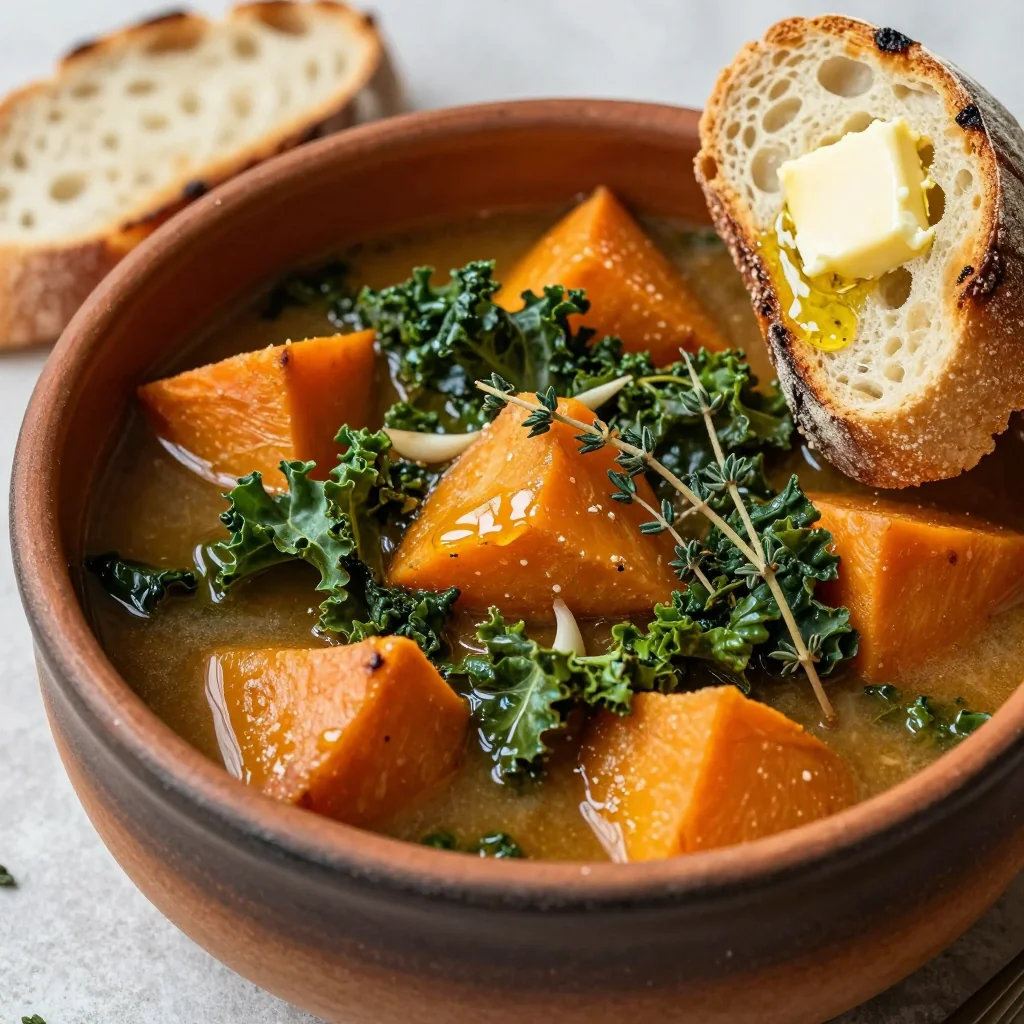sweet potato and kale stew with garlic and thyme for winter comfort