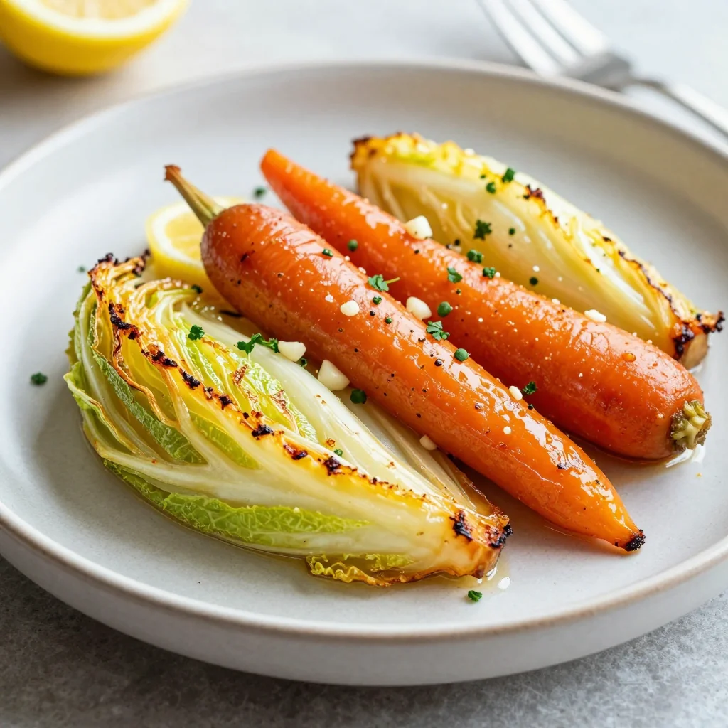 tender lemon and garlic roasted cabbage and carrots for detox dinners