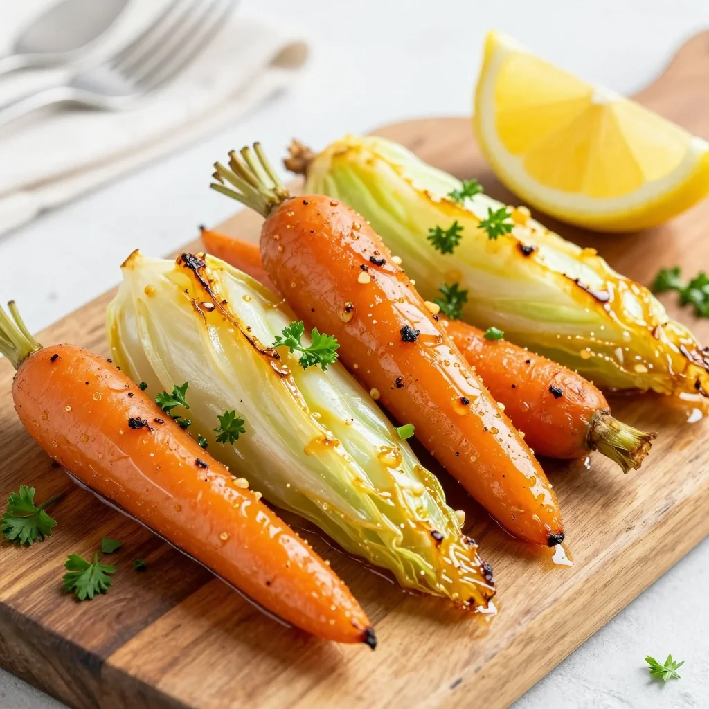 tender lemon and garlic roasted cabbage and carrots for detox dinners