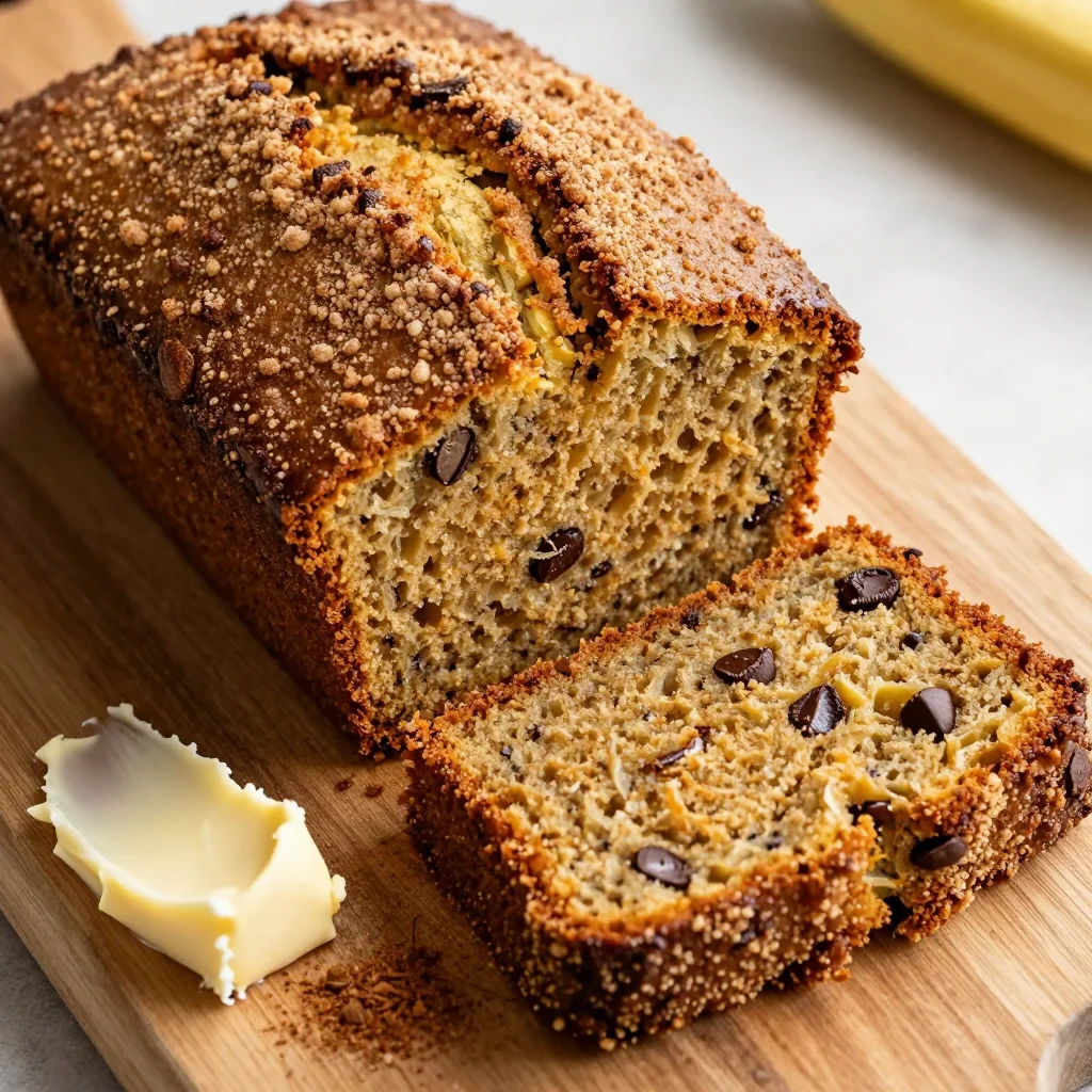Warm Banana Bread With A Crunchy Cinnamon Sugar Crust