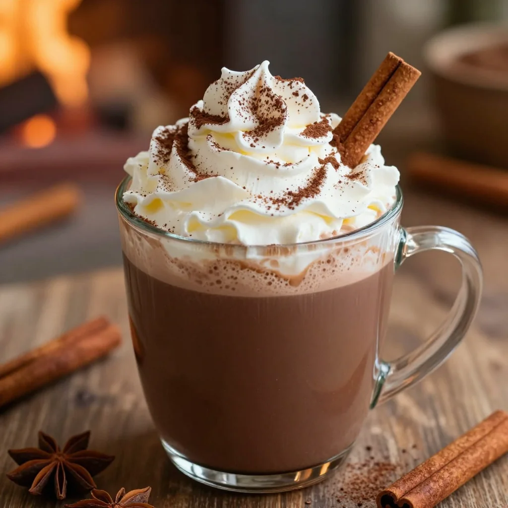 warm cinnamonspiced hot cocoa with whipped cream for winter evenings
