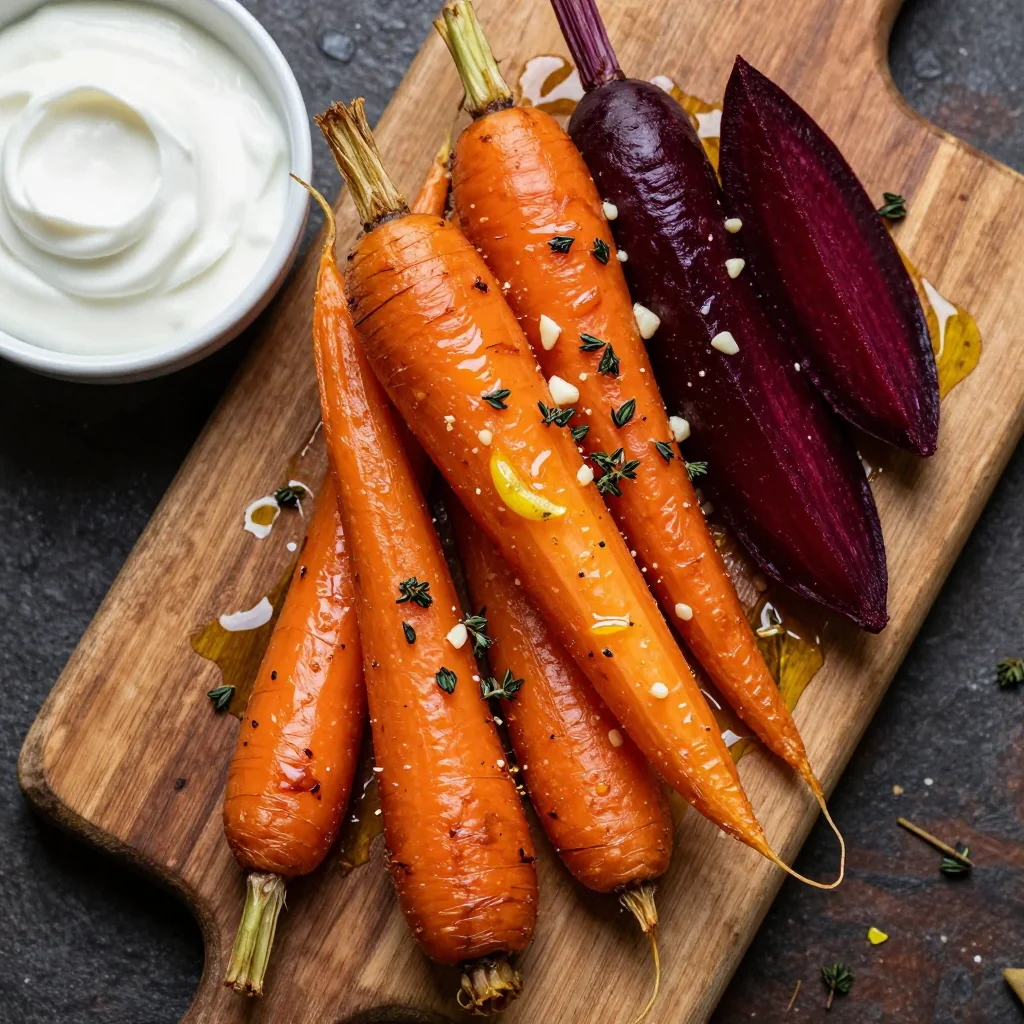 warm citrus roasted carrots and beets with garlic for family dinners