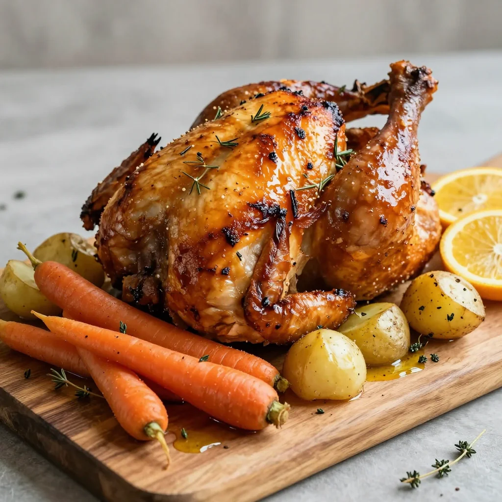 warm citrus roasted chicken with potatoes and carrots