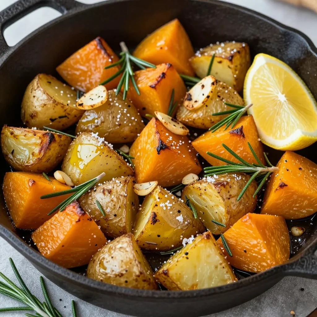 warm garlic and rosemary roasted potato and winter squash