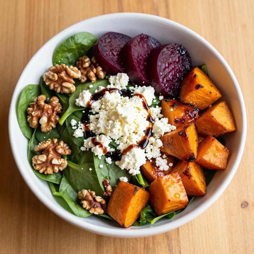 warm roasted sweet potato and beet salad for cozy family dinners