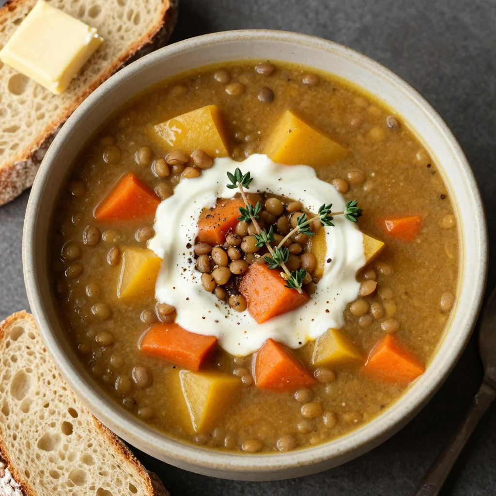 warm slow cooker lentil and root vegetable soup for family comfort