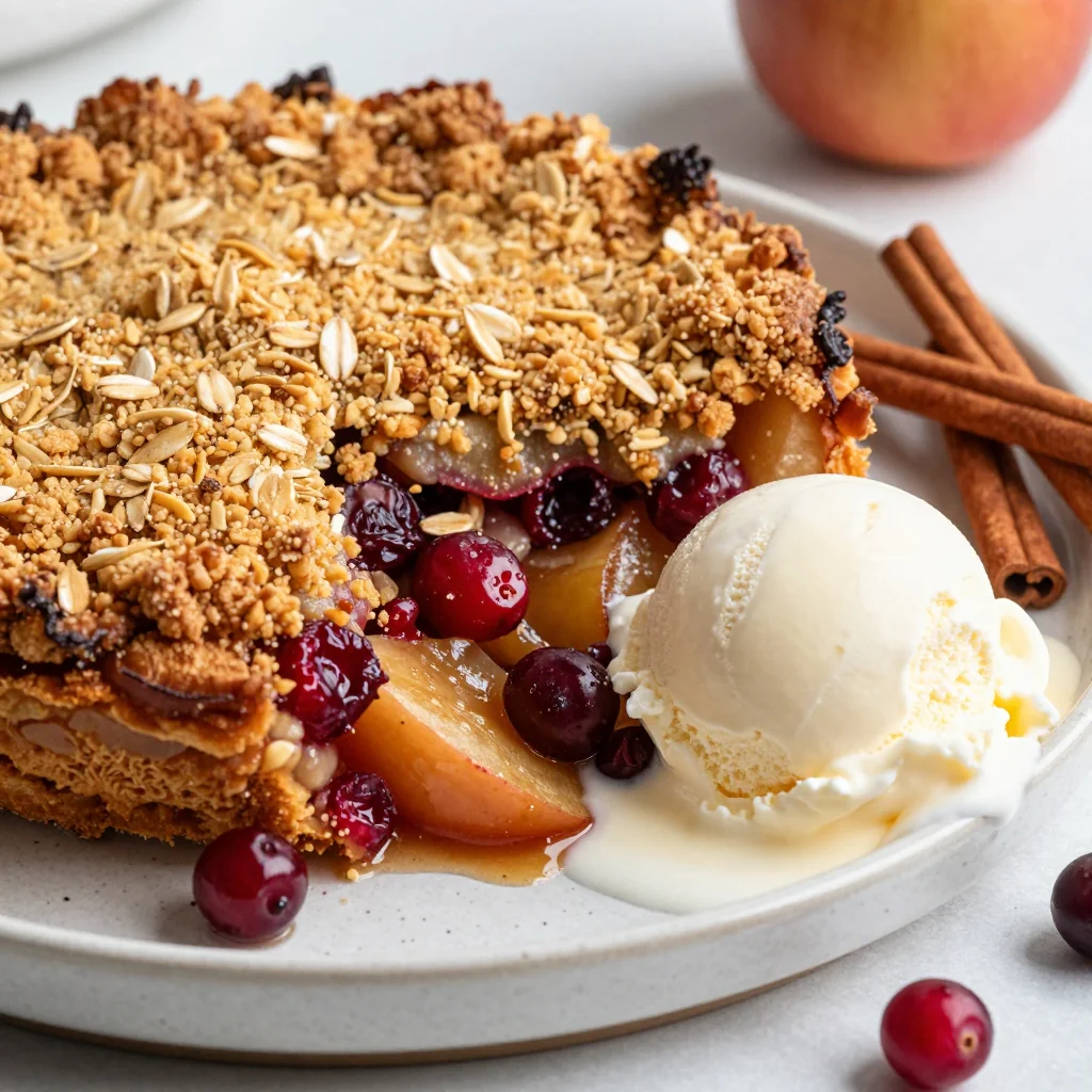 warm spiced apple and cranberry crisp for holiday dessert after new year