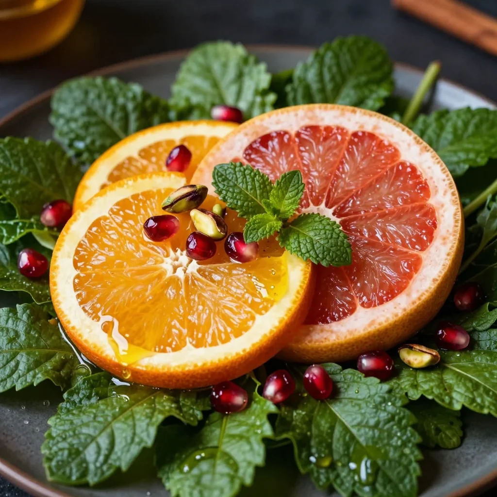 warm spiced orange and grapefruit salad with winter greens for january