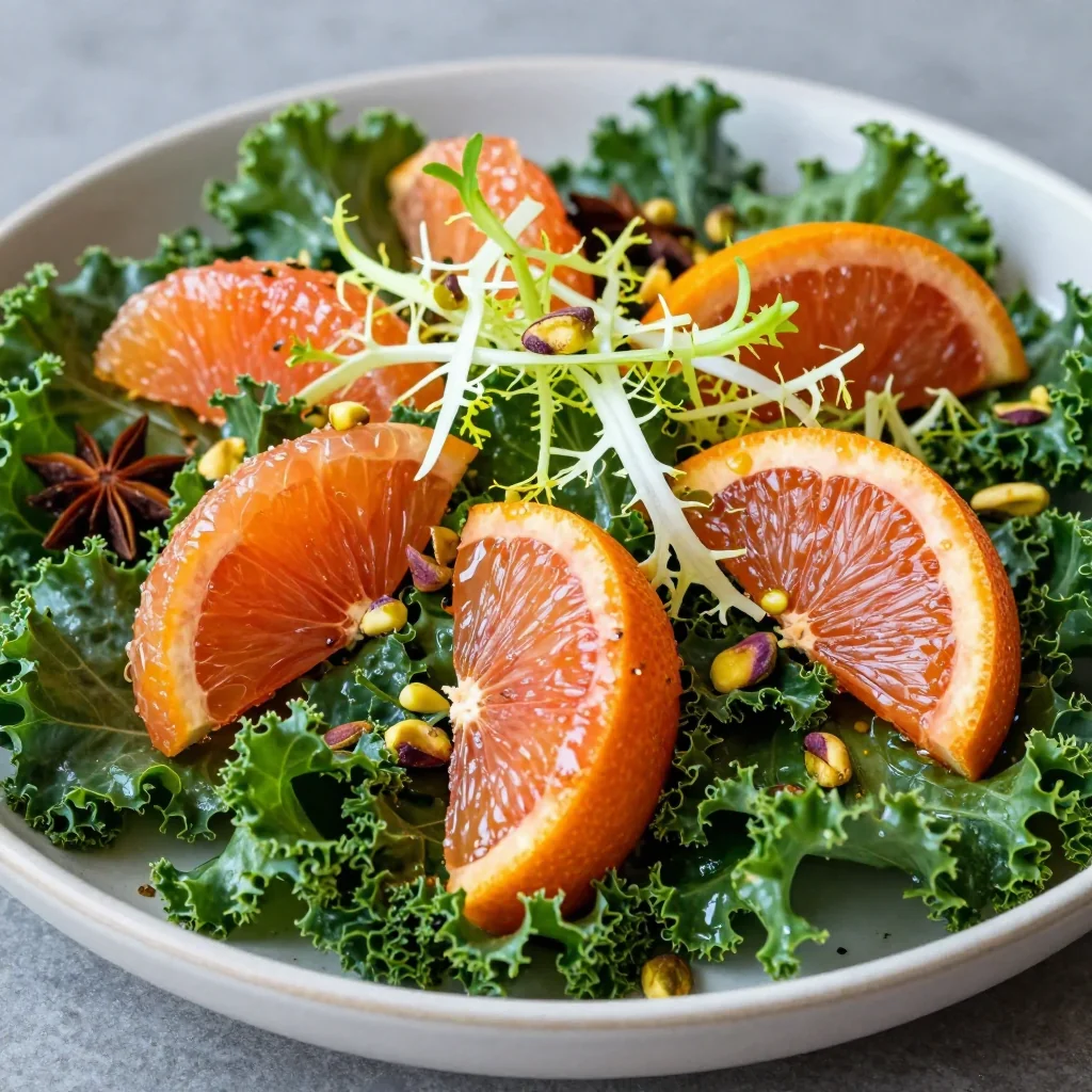 warm spiced orange and grapefruit salad with winter greens for january