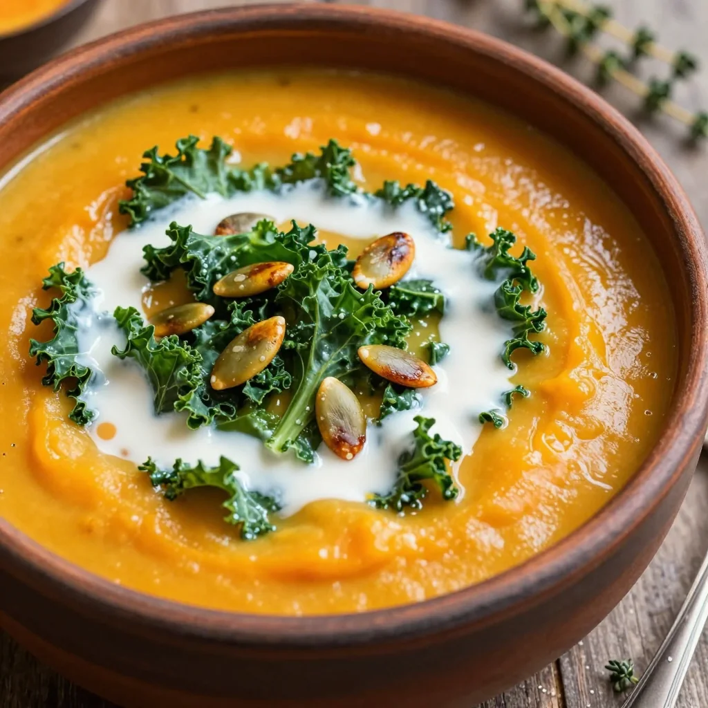 warm sweet potato and kale soup for nourishing family meals