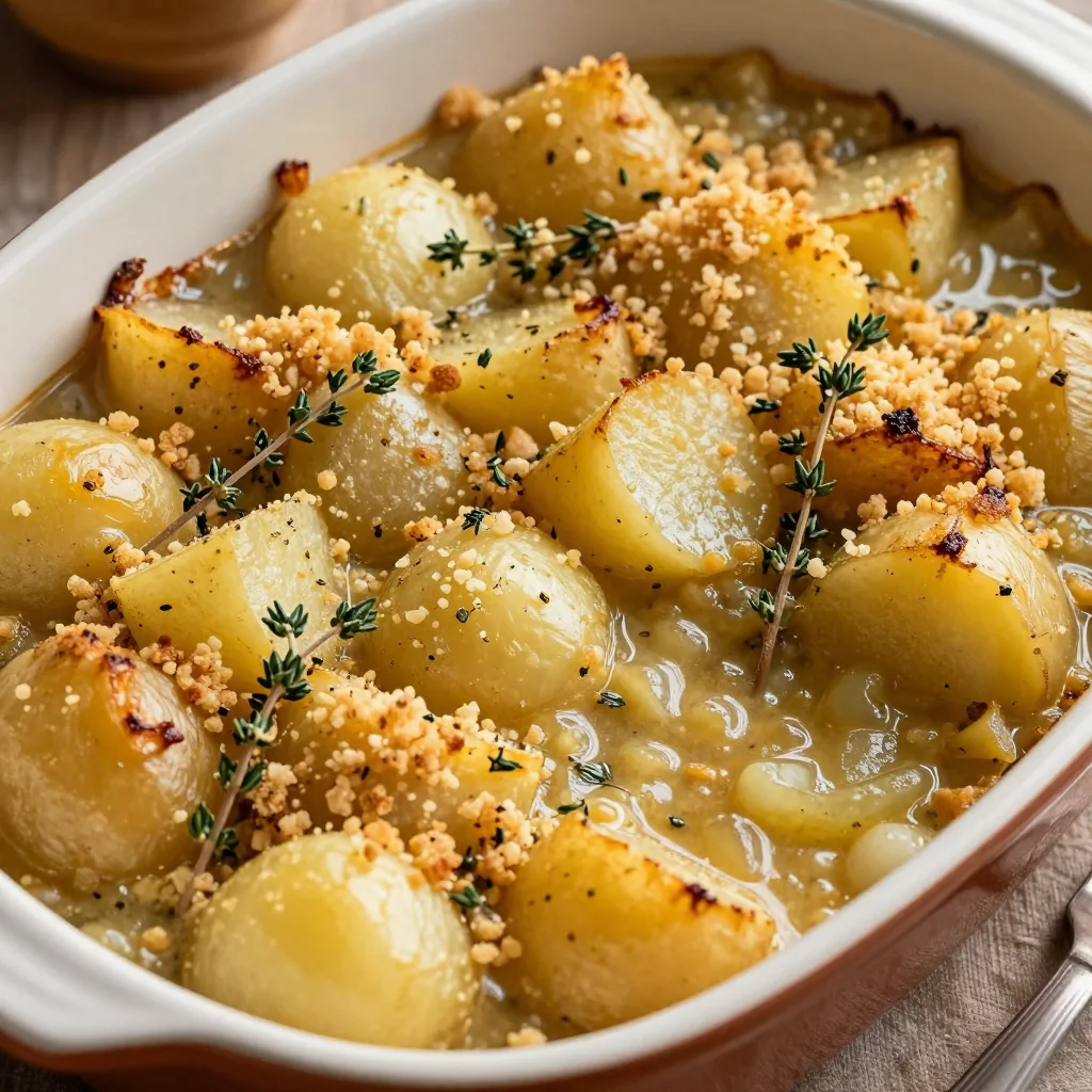 warm winter vegetable casserole with potatoes and turnips for dinner