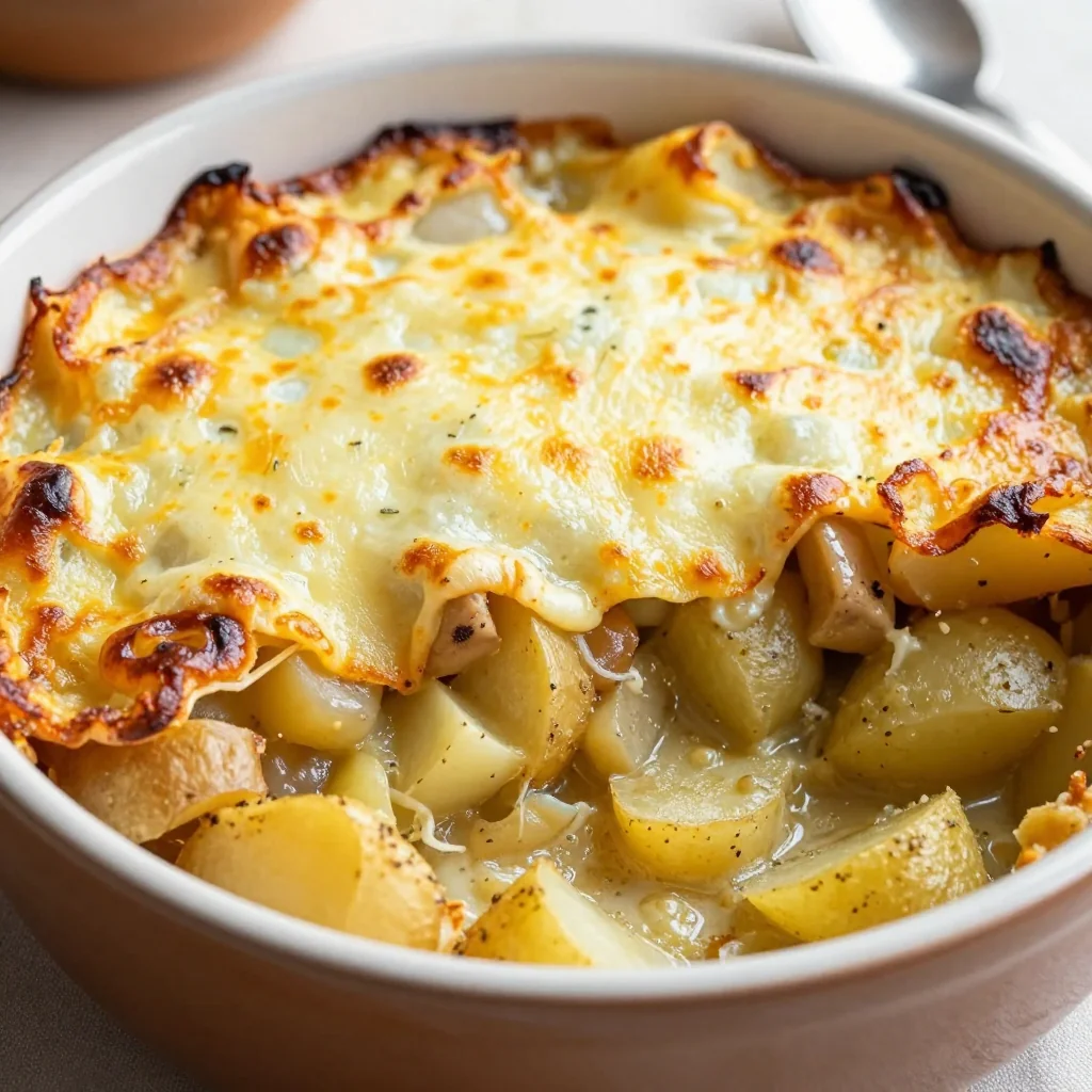 warm winter vegetable casserole with potatoes and turnips for dinner