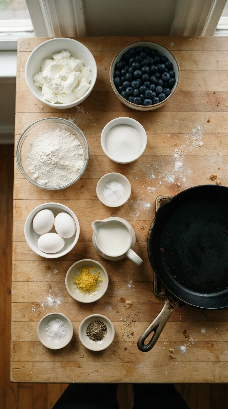 Ingredients for Fluffy Blueberry Lemon Ricotta Pancakes