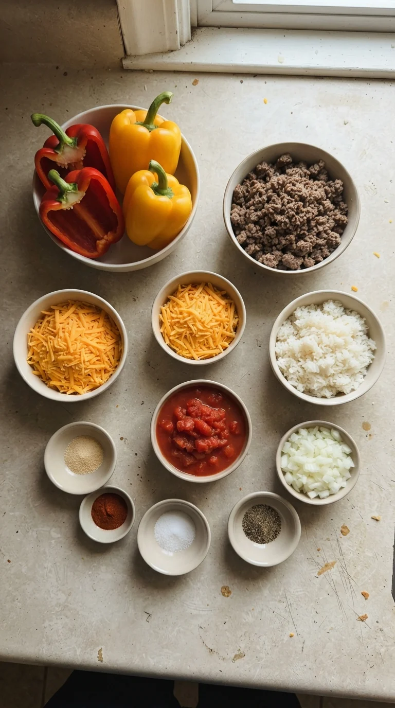 Ingredients for Cheesy Beef Stuffed Peppers