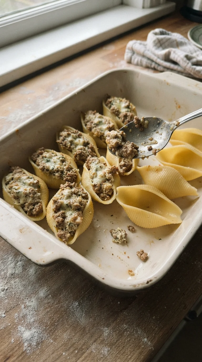 Step-by-step cooking of Cheesy Beef Stuffed Shells