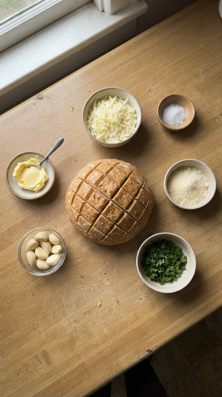 Ingredients for Cheesy Garlic Butter Pull Apart Bread