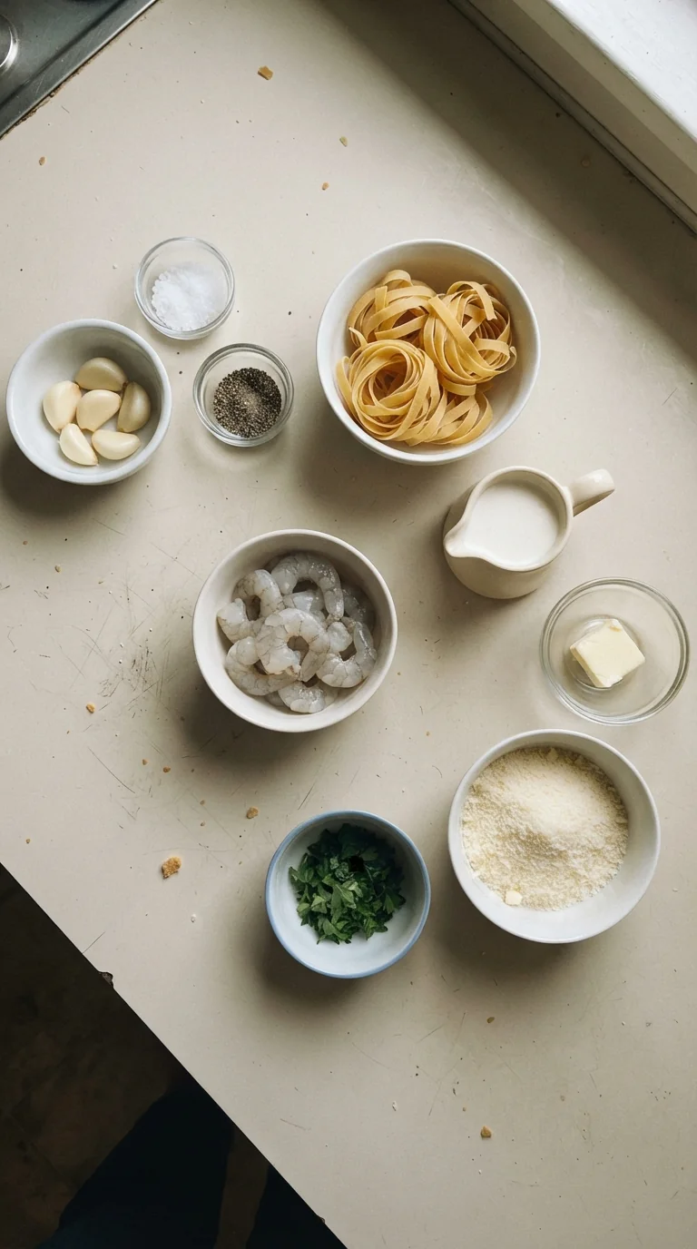 Ingredients for Creamy Shrimp Alfredo Pasta