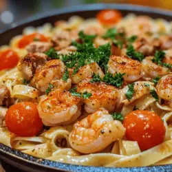 Creamy Cajun Shrimp and Chicken Pasta is a dish that tantalizes the taste buds with its rich flavors and creamy texture, making it a standout choice for any dinner table. This recipe artfully combines succulent shrimp and tender chicken, enveloped in a luscious sauce that’s bursting with the robust spices characteristic of Cajun cuisine. The marriage of seafood and poultry offers an indulgent twist that elevates the pasta experience, transforming it into a dish that is both comforting and exciting.