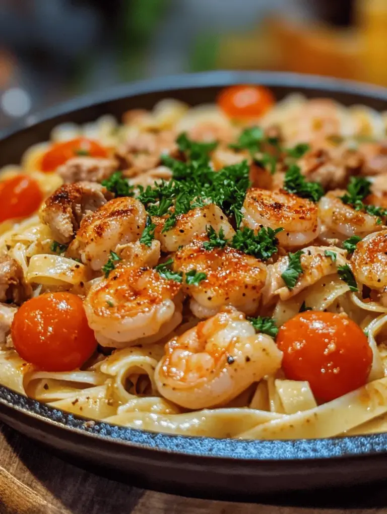 Creamy Cajun Shrimp and Chicken Pasta is a dish that tantalizes the taste buds with its rich flavors and creamy texture, making it a standout choice for any dinner table. This recipe artfully combines succulent shrimp and tender chicken, enveloped in a luscious sauce that’s bursting with the robust spices characteristic of Cajun cuisine. The marriage of seafood and poultry offers an indulgent twist that elevates the pasta experience, transforming it into a dish that is both comforting and exciting.