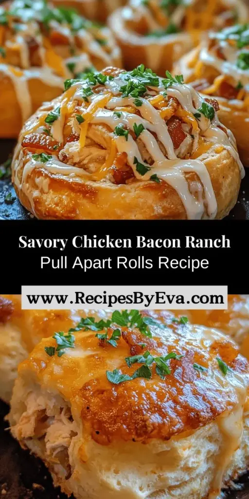 Get ready for a flavor explosion with Chicken Bacon Ranch Pull Apart Rolls! Perfect for parties or cozy family dinners, these rolls combine tender chicken, crispy bacon, and creamy ranch dressing wrapped in fluffy biscuit dough. They're super easy to make and are sure to be a hit with friends and family. Serve with your favorite dipping sauces for an unforgettable appetizer that everyone will love! #ChickenBaconRanch #PullApartRolls #PartyAppetizers #ComfortFood #EasyRecipes