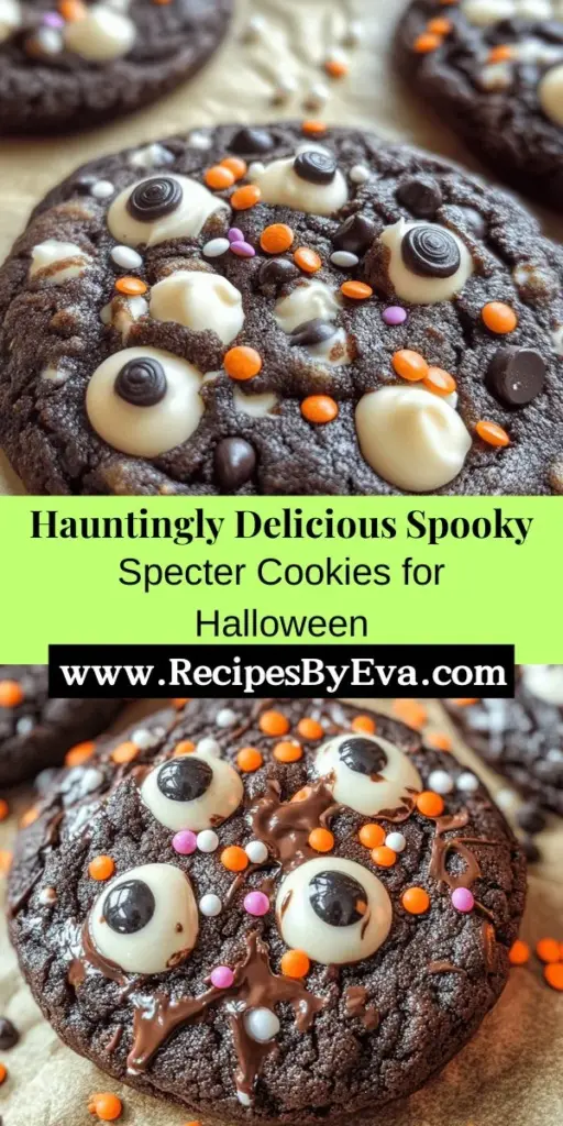 Get into the Halloween spirit with these Spooky Specter Cookies! Perfect for gatherings or cozy nights, these deliciously haunting treats feature rich chocolate flavors and playful decorations. Bake and decorate with family for cherished memories that celebrate the season. From their ghostly shapes to their delightful taste, these cookies are sure to be a hit! Try them this Halloween! #HalloweenBaking #SpookyCookies #HalloweenTreats #FamilyFun #BakingTraditions