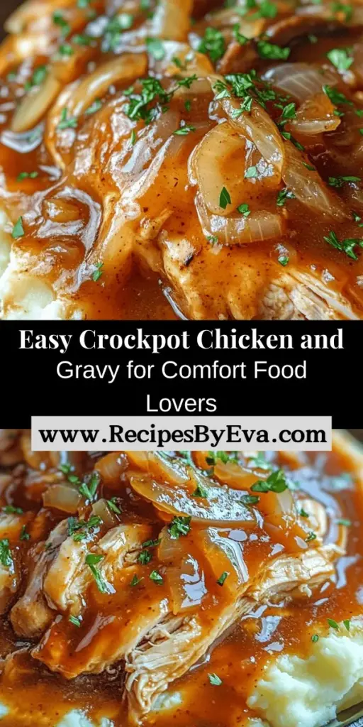 Discover the joys of Comforting Crockpot Chicken and Gravy—a delicious and hassle-free meal perfect for any busy day. This easy recipe combines tender chicken with savory gravy, creating a dish that feels like a warm hug. With minimal prep, it cooks while you go about your day, making family dinners stress-free and enjoyable. Pair it with mashed potatoes, rice, or biscuits for a comforting feast. Try it tonight! #CrockpotRecipes #ComfortFood #EasyDinner #ChickenRecipes #SlowCooking #FamilyMeals #HomeCooking