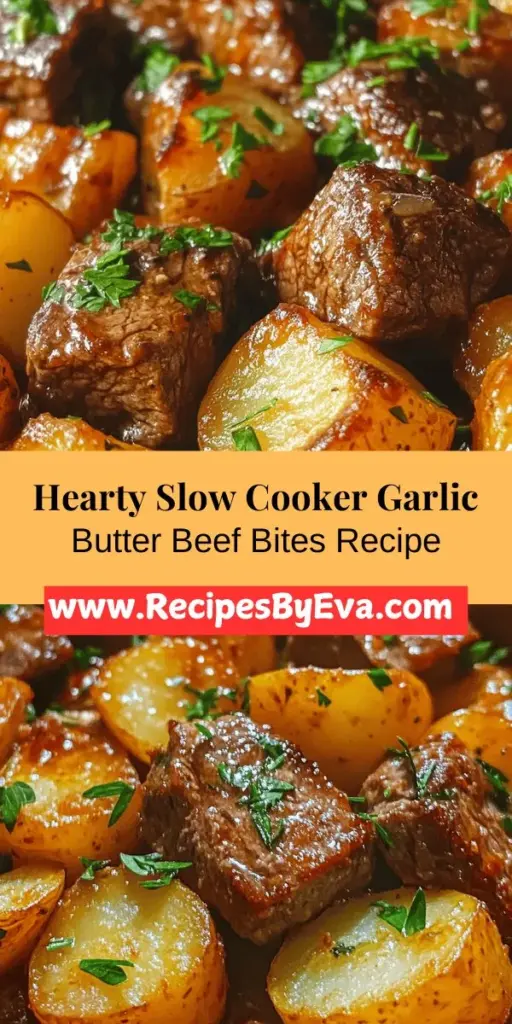 Indulge in the ultimate comfort food with Slow Cooker Garlic Butter Beef Bites & Potatoes! This easy, flavorful dish features tender beef simmered with buttery garlic goodness and perfectly cooked baby potatoes. Just toss the ingredients in your slow cooker, set the timer, and let it work its magic. Perfect for busy weeknights or family dinners, this recipe guarantees a hearty meal without the fuss. Try it out tonight! #ComfortFood #SlowCookerRecipes #BeefBites #FamilyDinner