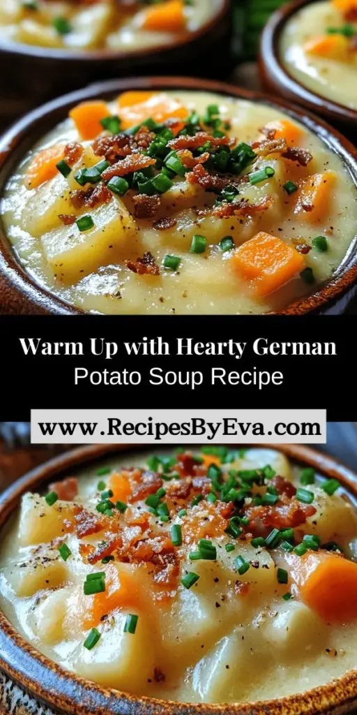 Warm up with a bowl of Hearty German Potato Soup, a classic comfort dish full of rich flavors and wholesome ingredients. Featuring Yukon Gold potatoes, fresh vegetables, and creamy goodness, this satisfying soup is perfect for chilly nights or family gatherings. Discover how simple ingredients come together to create a nourishing experience that you'll cherish. Try this timeless recipe today! #GermanCuisine #PotatoSoup #ComfortFood #HeartyMeals #CozyEats #RecipeIdeas