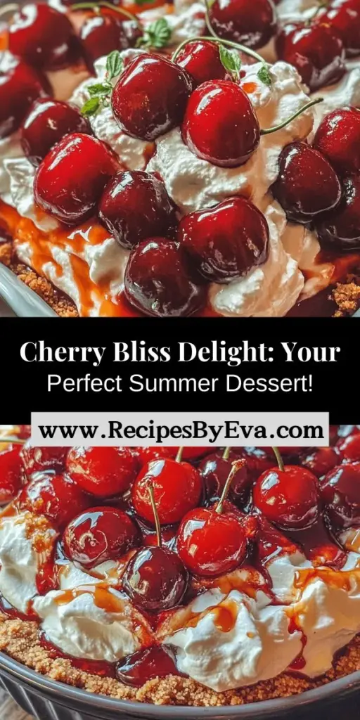 Indulge in the refreshing taste of summer with Cherry Bliss Delight, a dessert that combines fresh cherries, a creamy filling, and a crunchy graham cracker crust. Perfect for gatherings or a simple sweet treat, this dessert strikes a delightful balance between sweetness and tartness. With a luscious texture and vibrant flavors, it's an impressive addition to any occasion. Explore the easy preparation steps and enjoy this visually stunning and delicious dessert that your family and friends will love.