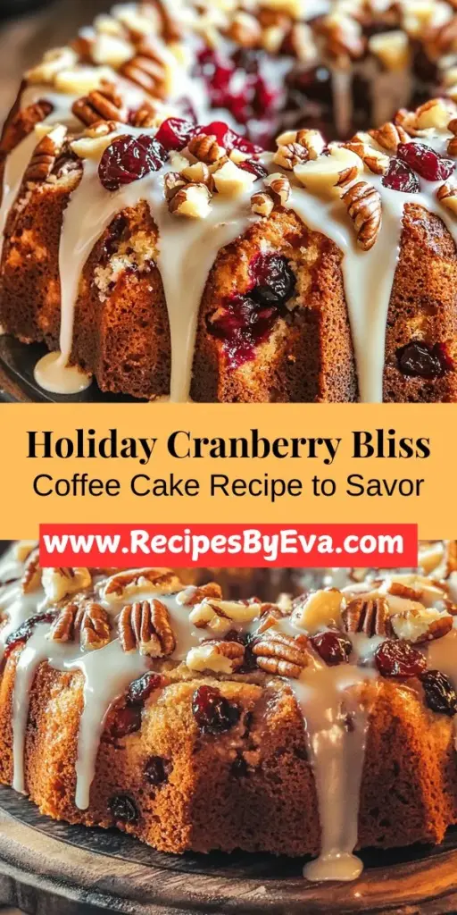 Get into the festive spirit with this delicious Cranberry Bliss Coffee Cake recipe! Perfect for holiday gatherings or cozy brunches, this cake combines the tartness of fresh cranberries with creamy white chocolate, creating a delightful balance of flavors. Easy to make, it’s moist and rich, with a beautiful topping of sweet glaze. Try it out and make it a part of your holiday traditions! #CranberryBliss #CoffeeCake #HolidayBaking #FestiveTreats #BakingJoy #CranberryRecipes #DessertLovers