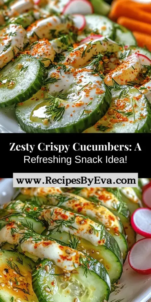 Discover the refreshing taste of Crispy Cucumbers with a Zesty BANG! This easy-to-make snack combines juicy cucumbers, creamy Greek yogurt, and nutty tahini for a delightful crunch and rich flavor. Perfect for health enthusiasts, this recipe is low in calories yet packed with nutrients. Serve it as an appetizer or light meal that'll leave everyone craving more. Dive into this scrumptious recipe and elevate your snack game! #HealthySnacks #CucumberRecipes #YogurtSauce #LightEats #NutritiousAndDelicious #FreshFlavors