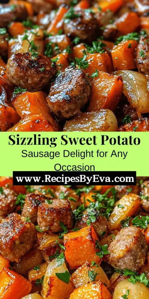 Discover the Sizzling Sweet Potato Sausage Delight, a delicious and nutritious dish perfect for any occasion! This vibrant recipe features roasted sweet potatoes, savory sausage, and colorful veggies, all drizzled with a mouthwatering honey garlic sauce. Easy to prepare and adaptable for family gatherings or meal prep, this meal is as satisfying as it is nourishing. Elevate your dinner game with this flavorful recipe! #SweetPotato #MealPrep #HealthyEating #SausageRecipes #DeliciousDishts