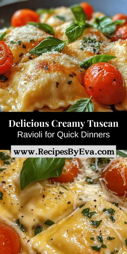 Discover the magic of Easy Weeknight Creamy Tuscan Ravioli, the perfect dish for busy nights when you crave comfort without the hassle. This delightful recipe features tender cheese-filled ravioli in a rich cream sauce, complemented by fresh spinach and sweet cherry tomatoes. Inspired by traditional Tuscan flavors, it’s easy to prepare with just a few simple ingredients. Enjoy a taste of Italy at home with this quick, satisfying meal that the whole family will love!