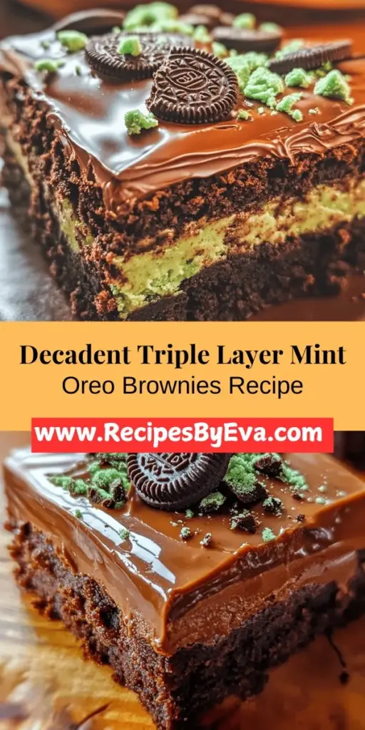 Discover the ultimate dessert with Triple Layer Fudgy Mint Oreo Brownies! This decadent treat features a rich chocolaty base, a creamy mint Oreo filling, and a luxurious chocolate ganache. Perfect for any occasion, these brownies are sure to impress with their stunning layers and delightful flavors. Whether you're hosting a party or indulging your sweet tooth, this recipe guides you through creating an exquisite dessert that brings joy to every bite.